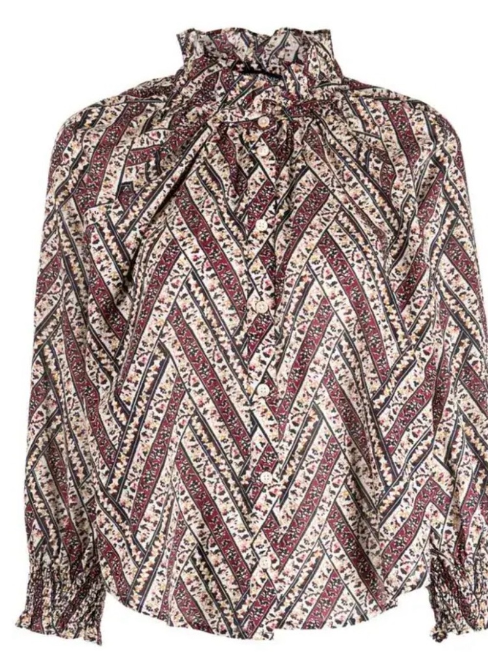 Veronica Beard Cream, Burgundy & Navy Printed Tie-Neck Blouse
